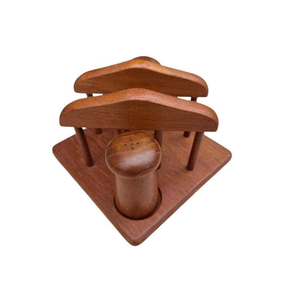 Vintage Gailstyn-Sutton Teak Wood Salt & Pepper Shakers &Napkin Holder - Picture 4 of 15